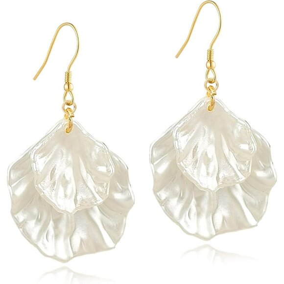 Seashell Handmade Shell Floral Petal Design Flower Dangle Earrings For Women - Picture 1 of 7